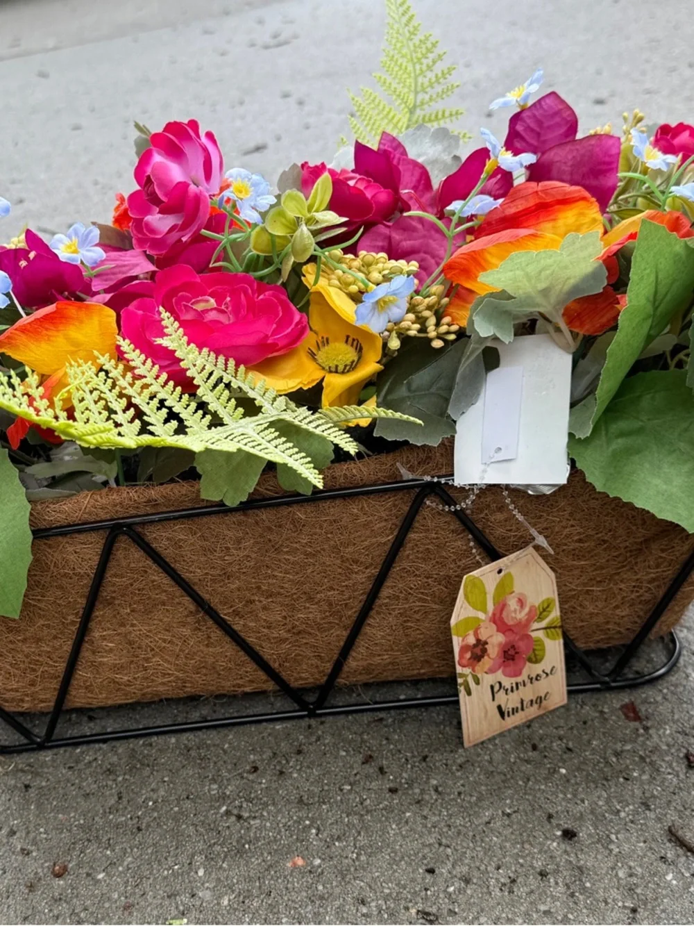 Colorful Fuchsia & Mixed Faux Floral Window Planter